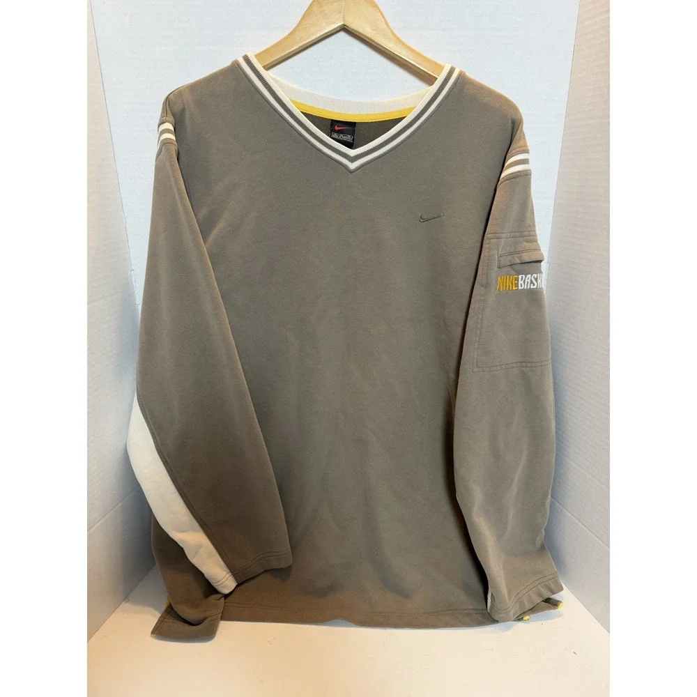 Vtg Y2K Nike Basketball V-neck Sweater XL Arm Pocket 250